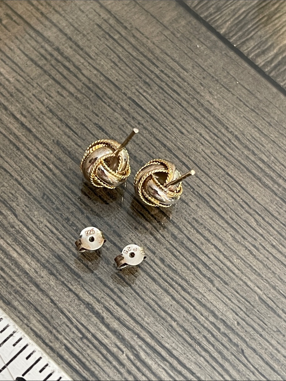 Vintage Two-Tone Sterling Silver Love Knot Studs - Picture 15 of 16